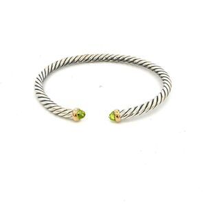 David Yurman Prasiolite Cable Cuff Bracelet Size M Gold & Silver Estate DY701